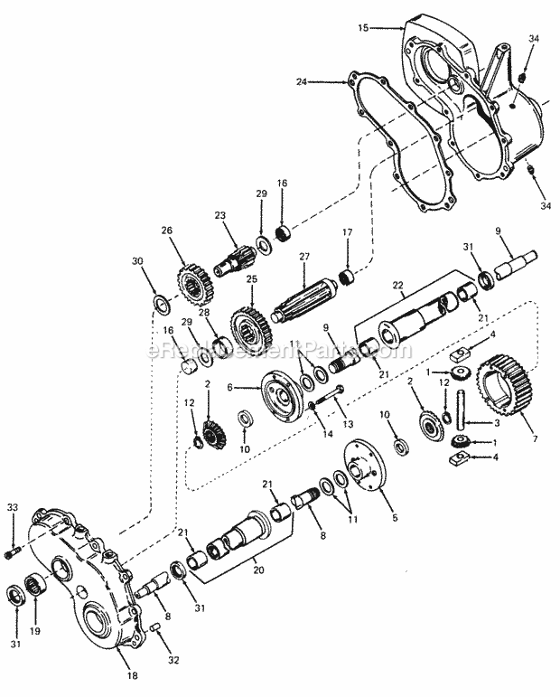 Transaxle Diagram and Parts List for 1610 135-393-100, 135-393-399, 0350042U, 136-393-1 Cub Cadet Lawn Mower
